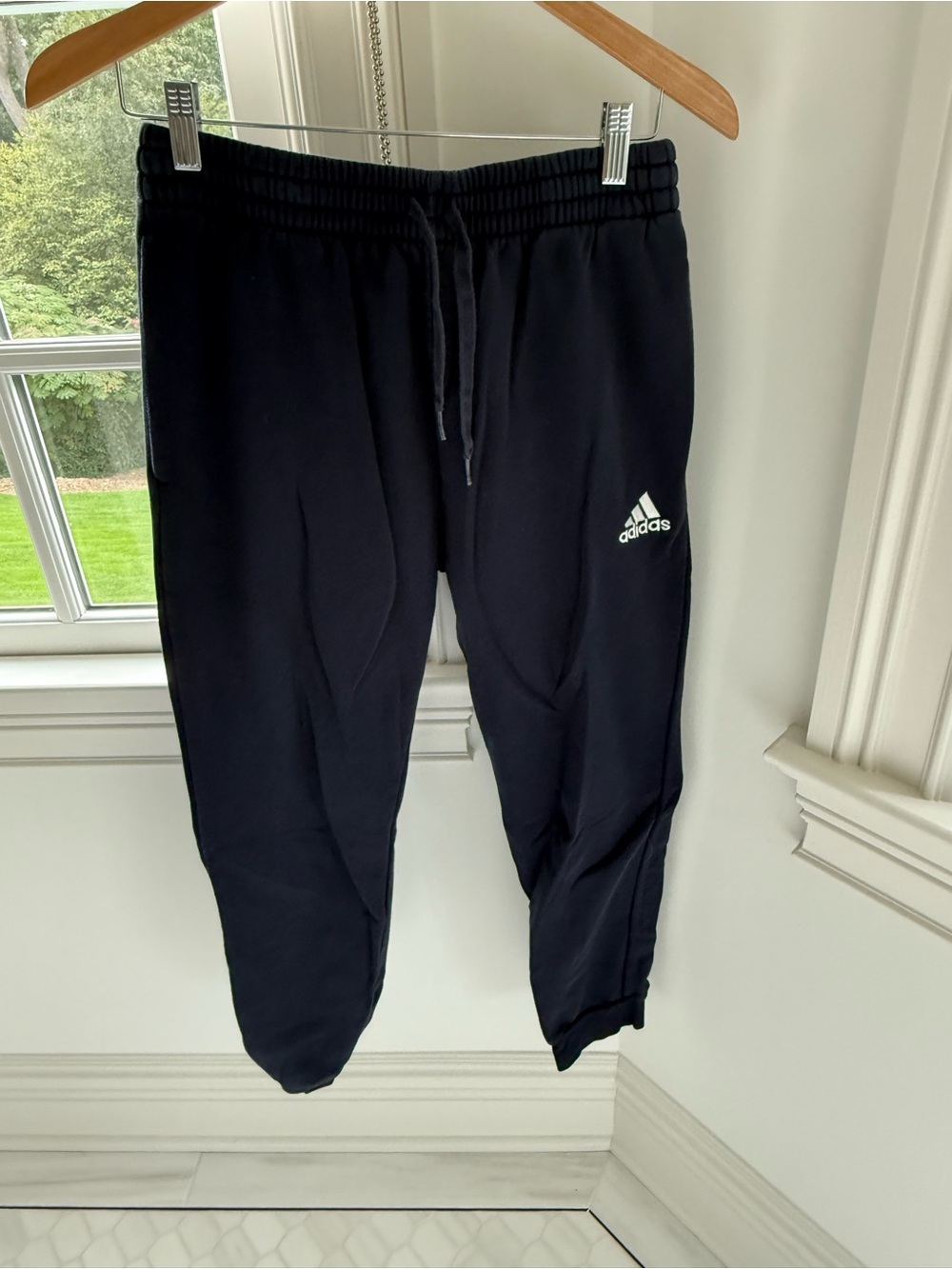 adidas Black men’s medium Jogger Sweatpants with White Logo